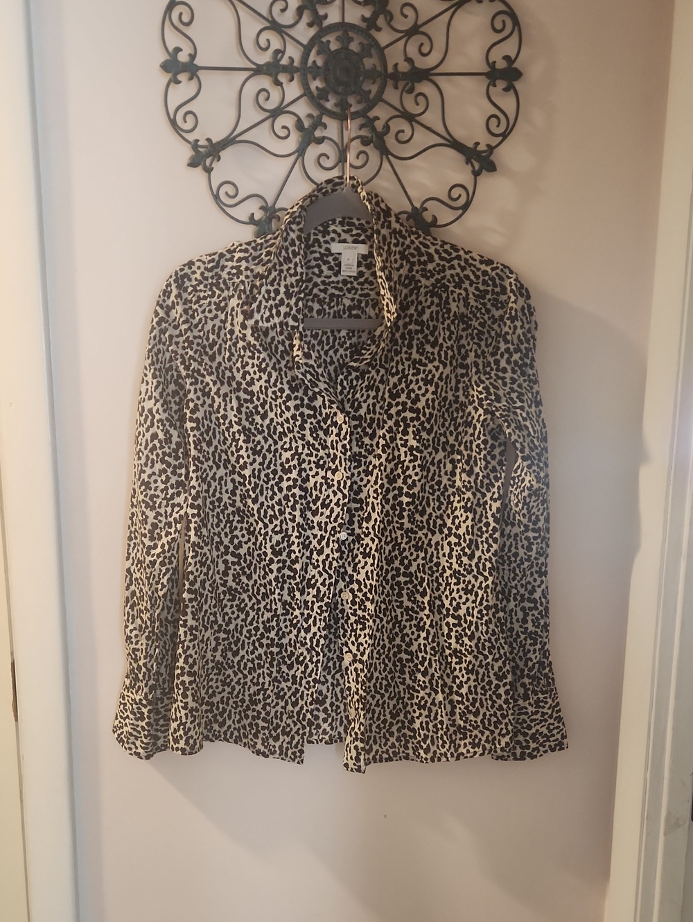 J. Crew Leopard Print Button-Down Shirt Jacket - Beige Black